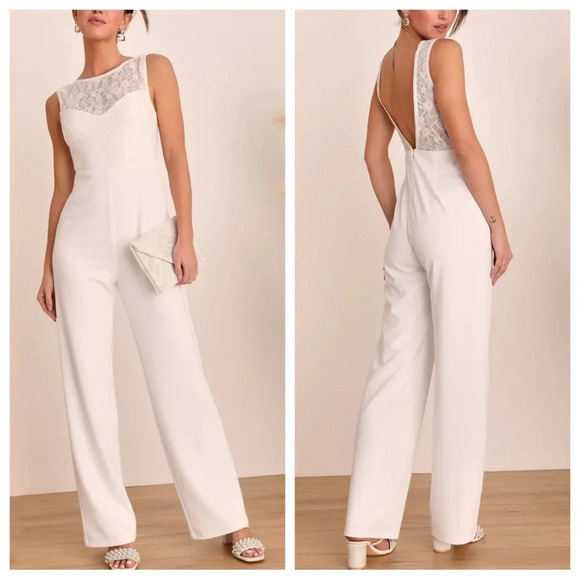 New! Lulus Romantic Inclinations Lace Backless Wide-Leg Jumpsuit 33103 - Picture 1 of 10